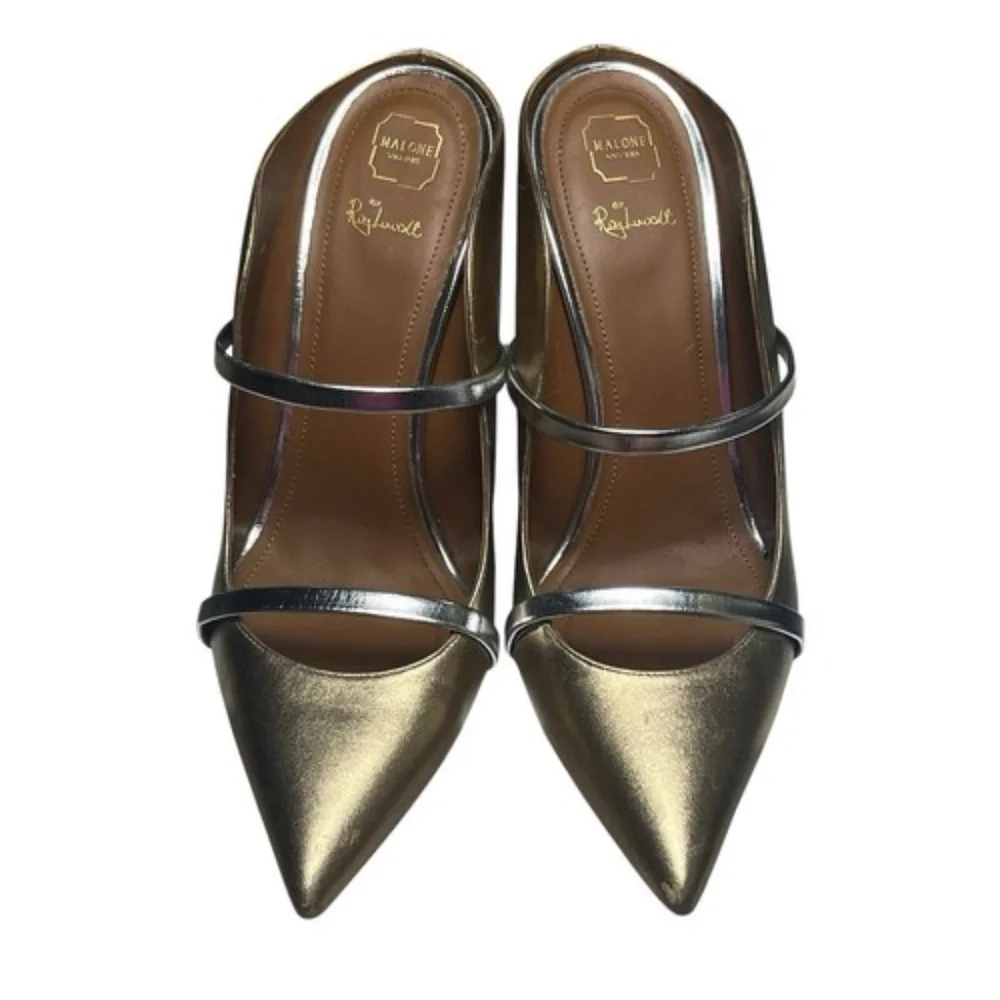 Malone Souliers Maureen Stilettos Gold Silver Leather Mules Size 40 / US 10
